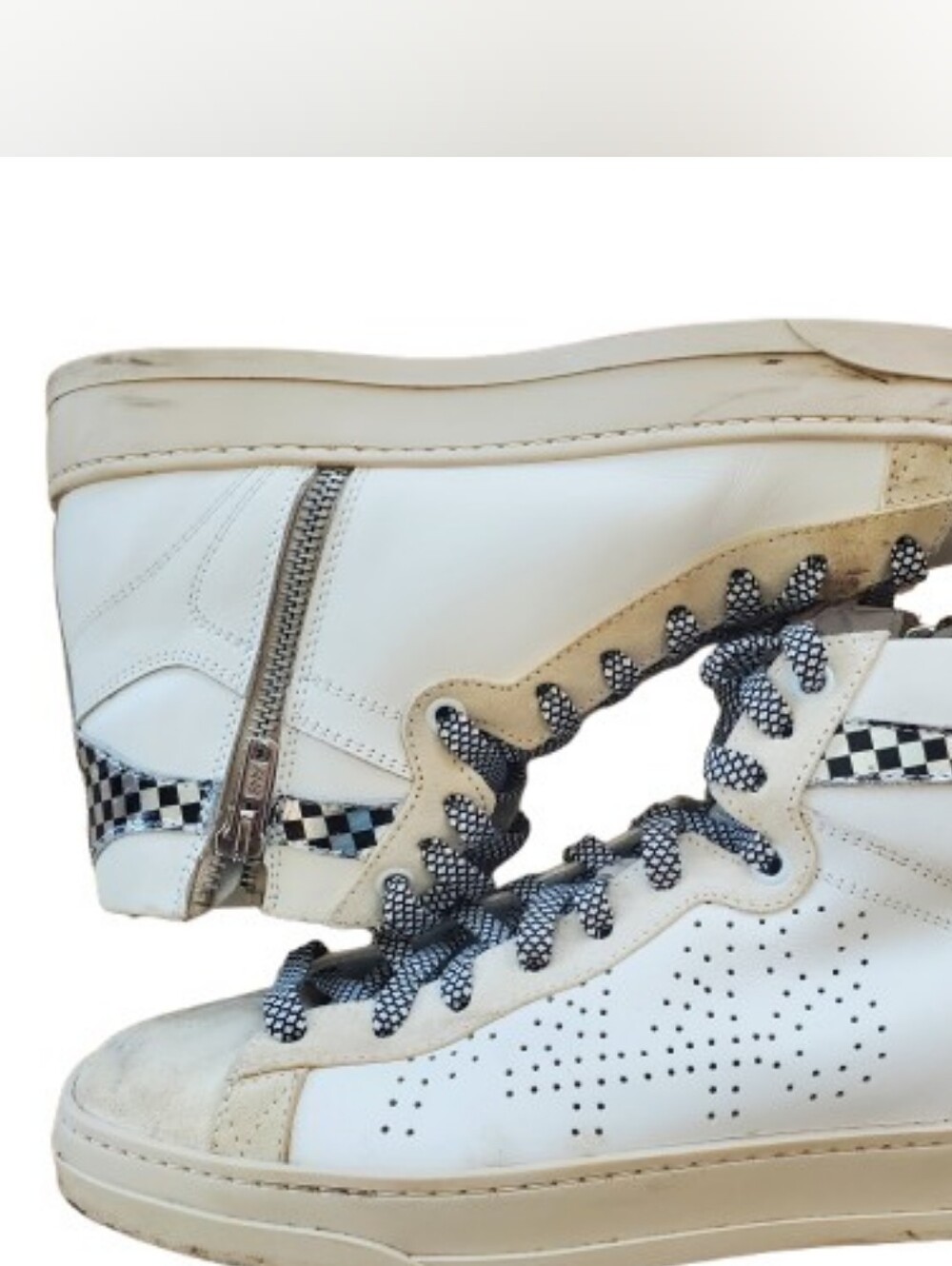 P448 White High-Top Sneakers with Checker Accent Size 8
